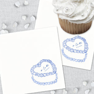 Hand Drawn Vintage Cake Blue Whimsical Wedding Napkin