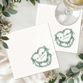 Hand Drawn Vintage Cake Emerald Green Wedding Napkin