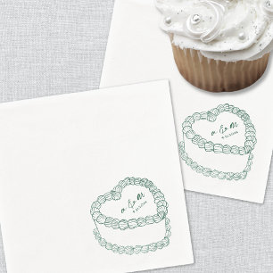 Hand Drawn Vintage Cake Emerald Green Wedding Napkin
