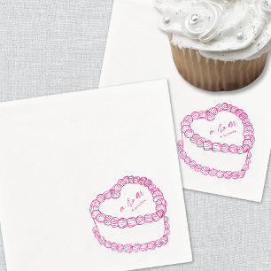 Hand Drawn Vintage Cake Pink Whimsical Wedding Napkin