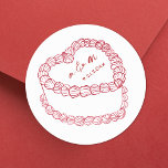 Hand Drawn Vintage Cake Red Whimsical Wedding Classic Round Sticker<br><div class="desc">Personalised Vintage Cake Wedding Monogram Stickers. These custom round wedding stickers feature a simple vintage-style cake illustration at the centre, topped with the couple’s monogram initials and wedding date for a timeless and elegant touch. The minimalist design uses a mix of classic serif and handwritten script fonts, keeping the look...</div>