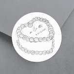 Hand Drawn Vintage Cake Whimsical Wedding Classic Round Sticker<br><div class="desc">Personalised Vintage Cake Wedding Monogram Stickers. These custom round wedding stickers feature a simple vintage-style cake illustration at the centre, topped with the couple’s monogram initials and wedding date for a timeless and elegant touch. The minimalist design uses a mix of handwritten and script fonts in grey, keeping the look...</div>
