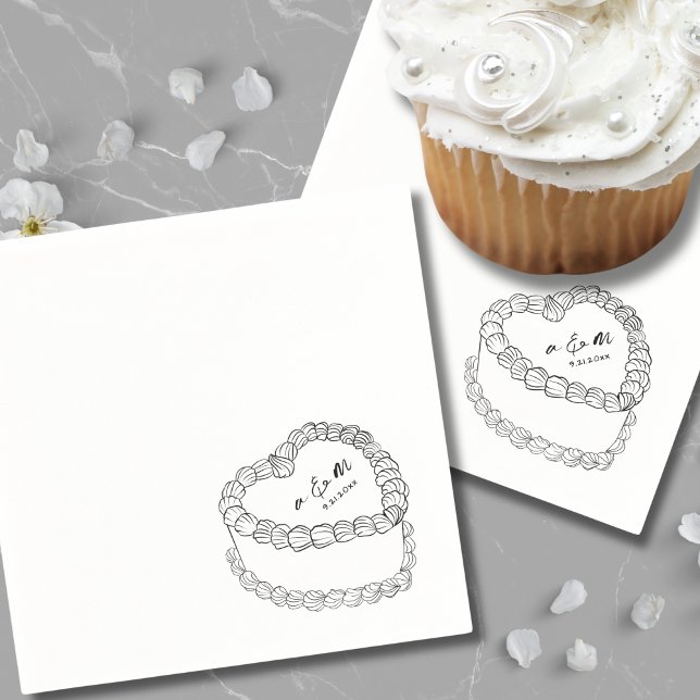 Hand Drawn Vintage Cake Whimsical Wedding Napkin (Hand Drawn Vintage Cake Whimsical Wedding Napkins)