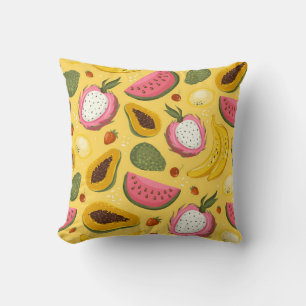 Hand drawn vintage cartoon summer fruits. Seamless Cushion