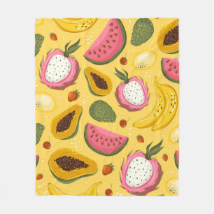 Hand drawn vintage cartoon summer fruits. Seamless Fleece Blanket