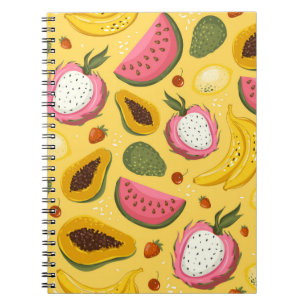 Hand drawn vintage cartoon summer fruits. Seamless Notebook