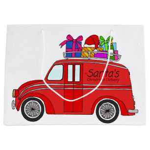 Hand drawn vintage Christmas car Large Gift Bag