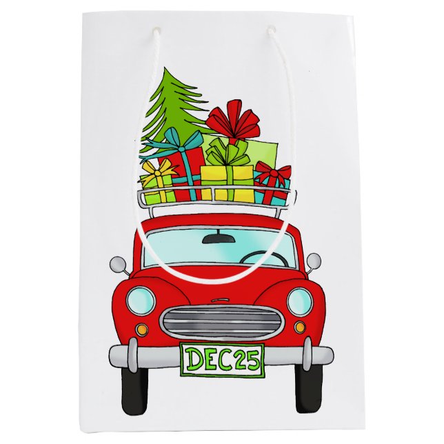Hand drawn vintage Christmas car Medium Gift Bag (Front)