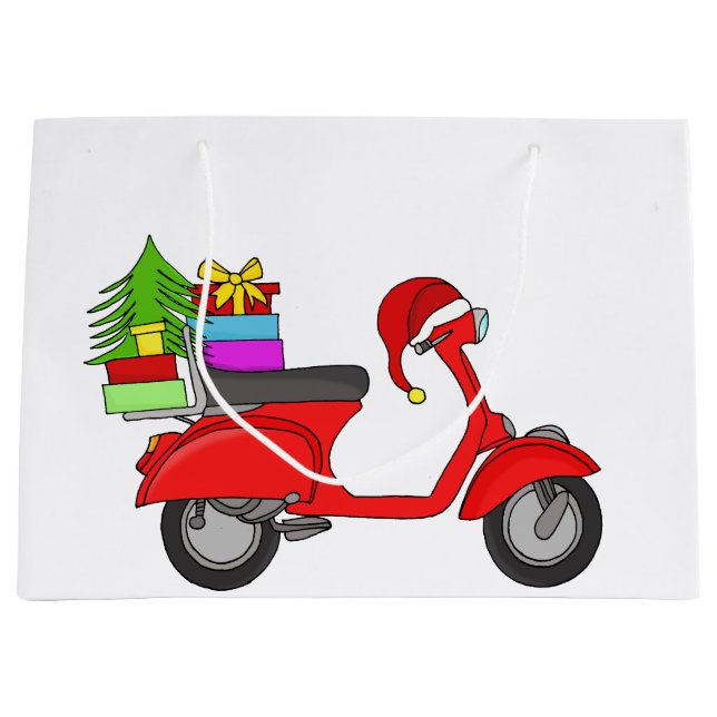 Hand drawn vintage Christmas scooter Large Gift Bag (Front)