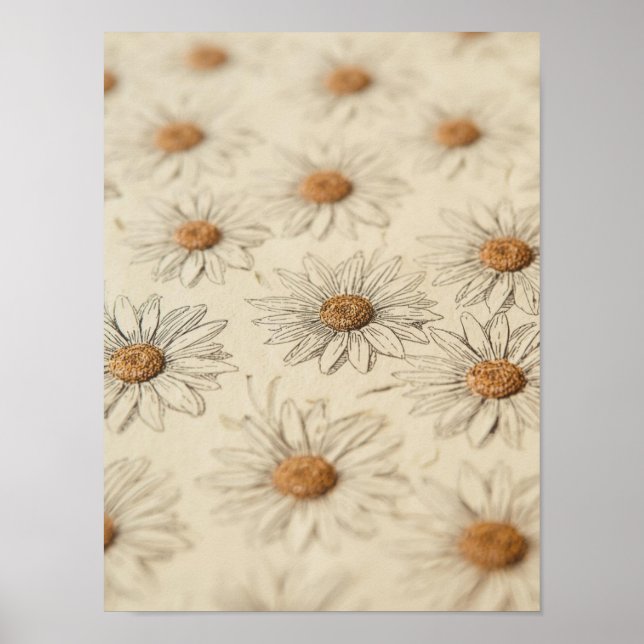 Hand-drawn vintage daisies arranged insoft pattern poster (Front)