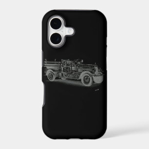 hand drawn vintage fire truck inverse