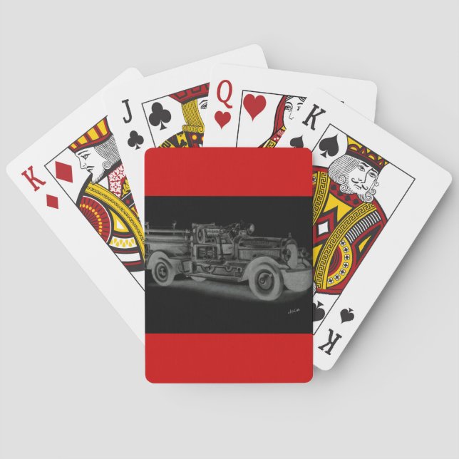 hand drawn vintage fire truck inverse playing cards (Back)