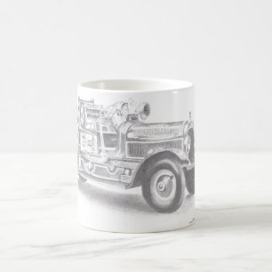 hand drawn vintage fire truck sketch coffee mug