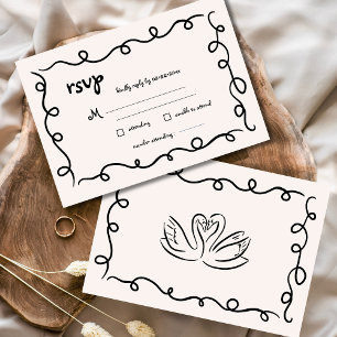 Hand Drawn Vintage French Black Whimsical Wedding  RSVP Card