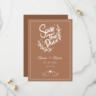 Hand drawn vintage french terracotta wedding save the date