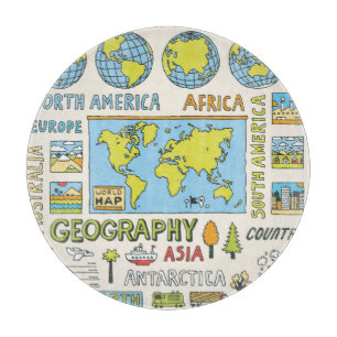 Hand Drawn Vintage Geography Illustration Cutting Board