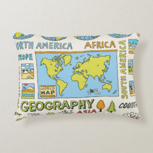 Hand Drawn Vintage Geography Illustration Decorative Cushion