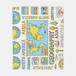 Hand Drawn Vintage Geography Illustration Fleece Blanket