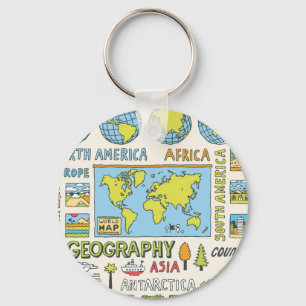 Hand Drawn Vintage Geography Illustration Key Ring