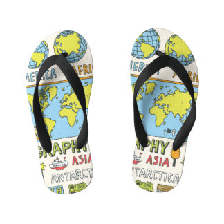 Hand Drawn Vintage Geography Illustration Kid's Flip Flops