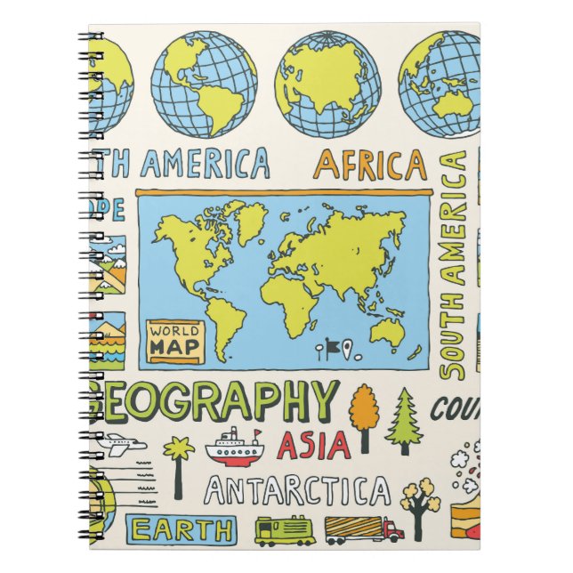 Hand Drawn Vintage Geography Illustration Notebook (Front)