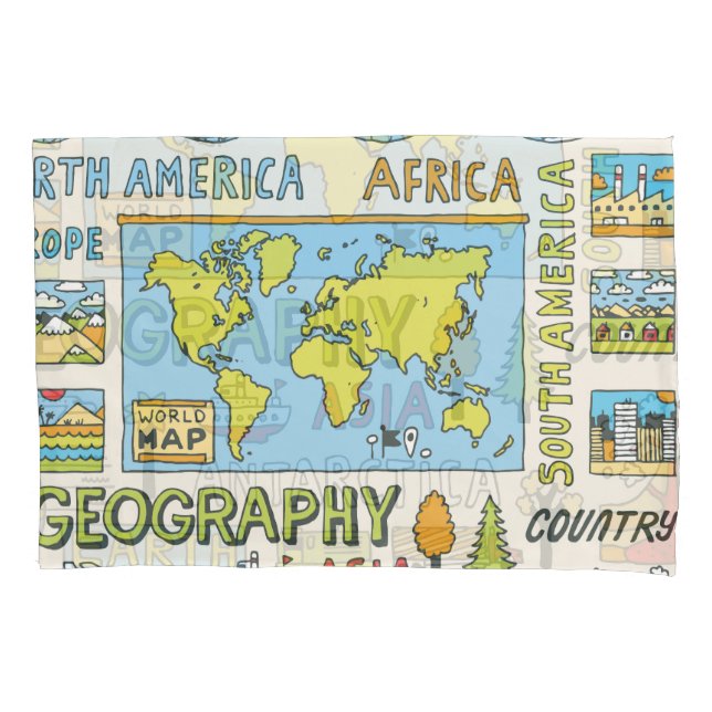 Hand Drawn Vintage Geography Illustration Pillowcase (Front)