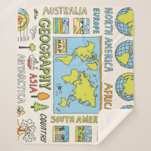 Hand Drawn Vintage Geography Illustration Sherpa Blanket