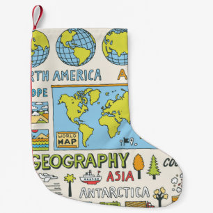 Hand Drawn Vintage Geography Illustration Small Christmas Stocking