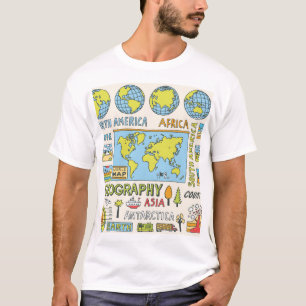 Hand Drawn Vintage Geography Illustration T-Shirt