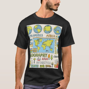 Hand Drawn Vintage Geography Illustration T-Shirt