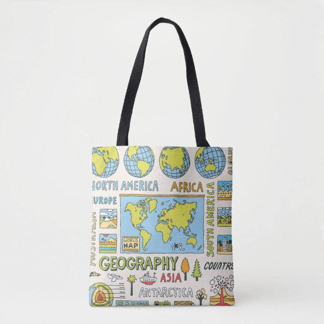 Hand Drawn Vintage Geography Illustration Tote Bag (Front)
