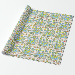 Hand Drawn Vintage Geography Illustration Wrapping Paper