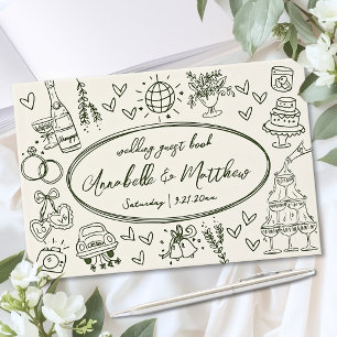 Hand Drawn Vintage Green Wedding Guest Book
