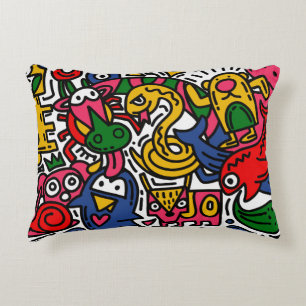 Hand Drawn vintage Illustration of Doodle, cartoon Decorative Cushion