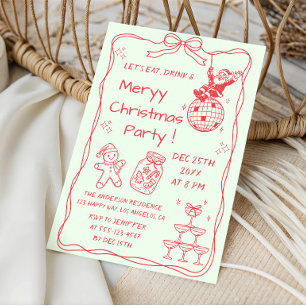 Hand Drawn Vintage Merry Christmas Party Invitation