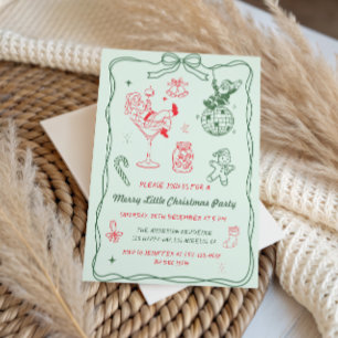 Hand Drawn Vintage Merry Little Christmas Party Invitation