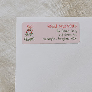 Hand-Drawn Vintage Pink Christmas Return Address