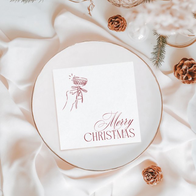 Hand Drawn Vintage Red Christmas Party Napkin (Hand Drawn Vintage Red Christmas Party Napkins)