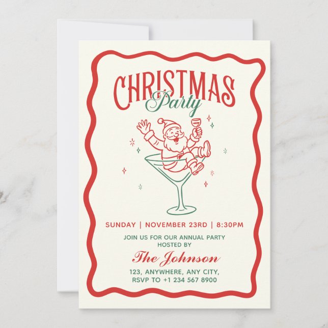 Hand Drawn Vintage Santa Custom Christmas Party Invitation (Front)