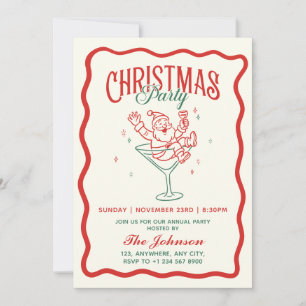Hand Drawn Vintage Santa Custom Christmas Party Invitation