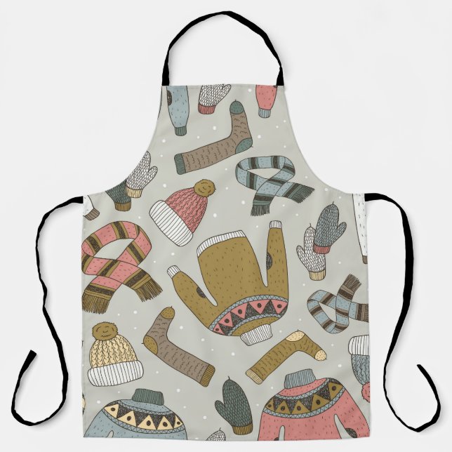 Hand Drawn Vintage Seamless Pattern Apron (Front)