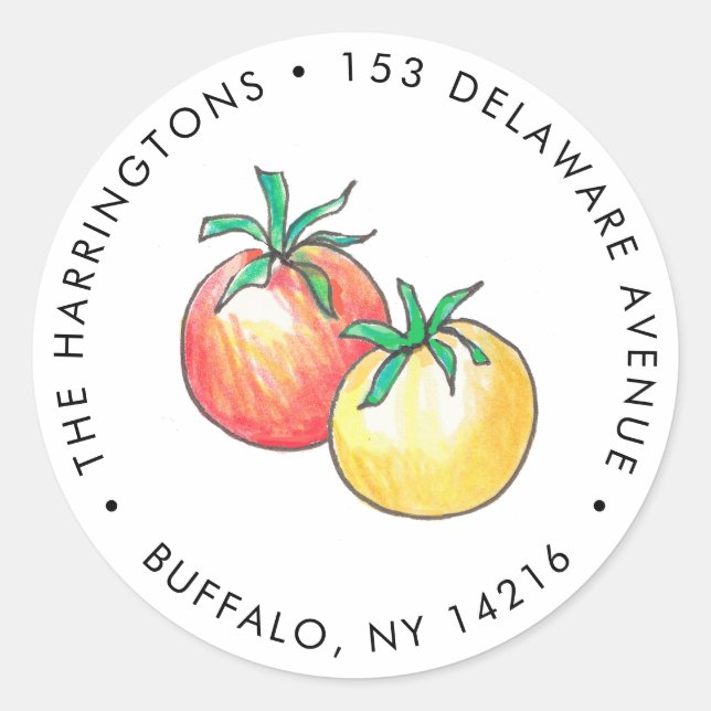 Hand-Drawn Vintage Tomatoes Round Address Sticker (Front)