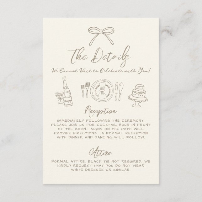 Hand Drawn Vintage Wedding Details Enclosure Card (Front)