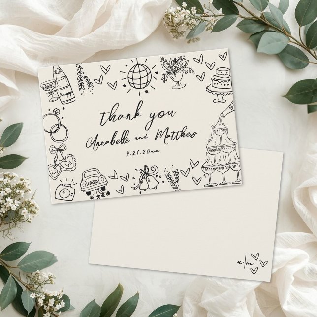Hand Drawn Vintage Wedding Thank You Card (Hand Drawn Vintage Wedding Thank You Card
)