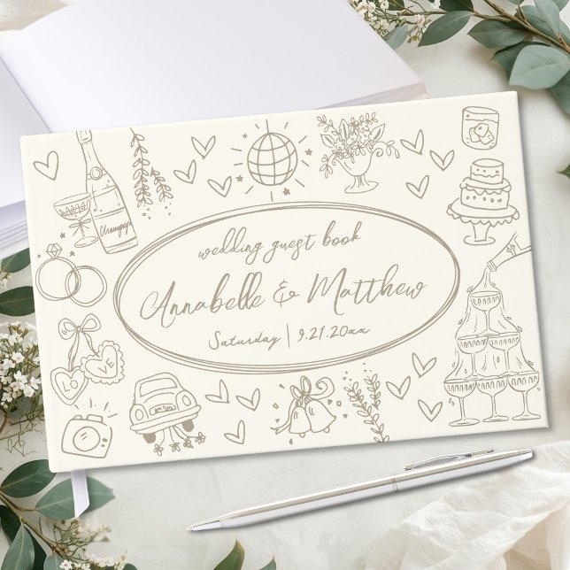 Hand Drawn Vintage Whimsical Wedding Guest Book (Hand Drawn Vintage Whimsical Wedding Guest Book)