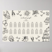 Hand Drawn Vintage Whimsical Wedding Seating Chart