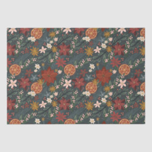 Hand Drawn Vintage Winter Florals Dark Green Tissue Paper