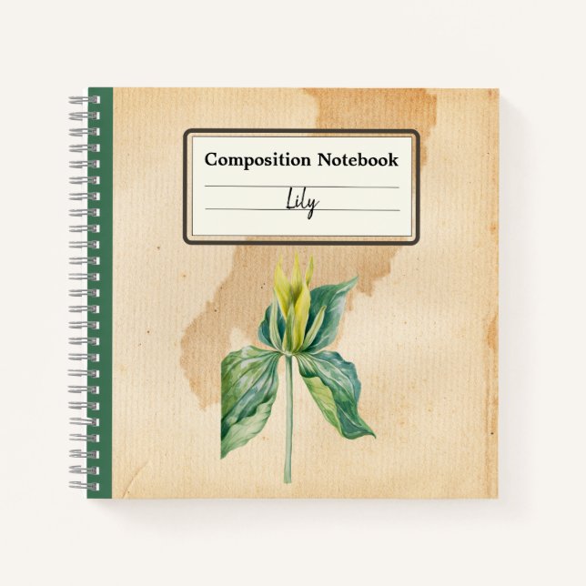 Hand Drawn Wake Robin Personalised Composition Notebook (Front)