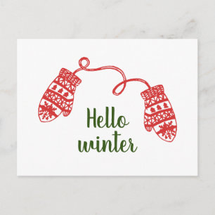 Hand Drawn Warm Winter Mittens Christmas Holiday Postcard