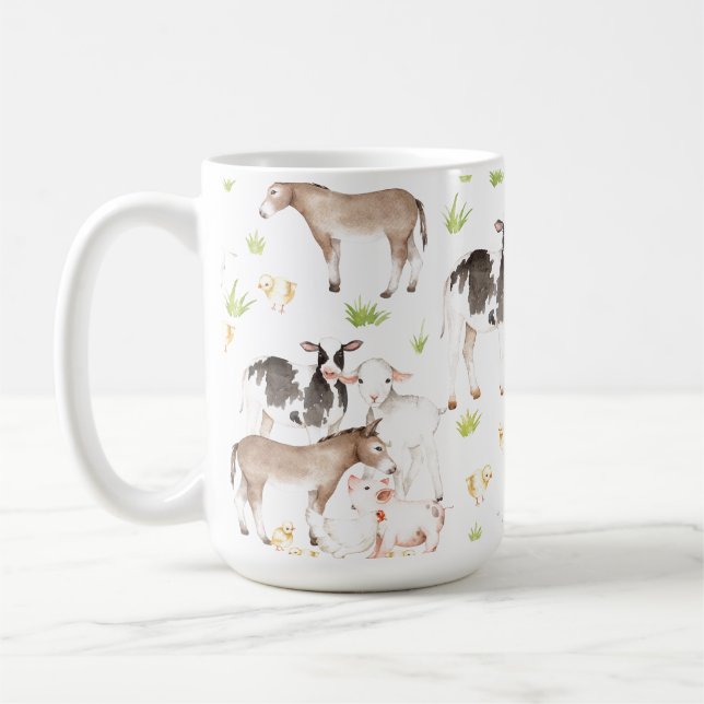 Hand drawn watercolor animals on the farm coffee mug (Left)